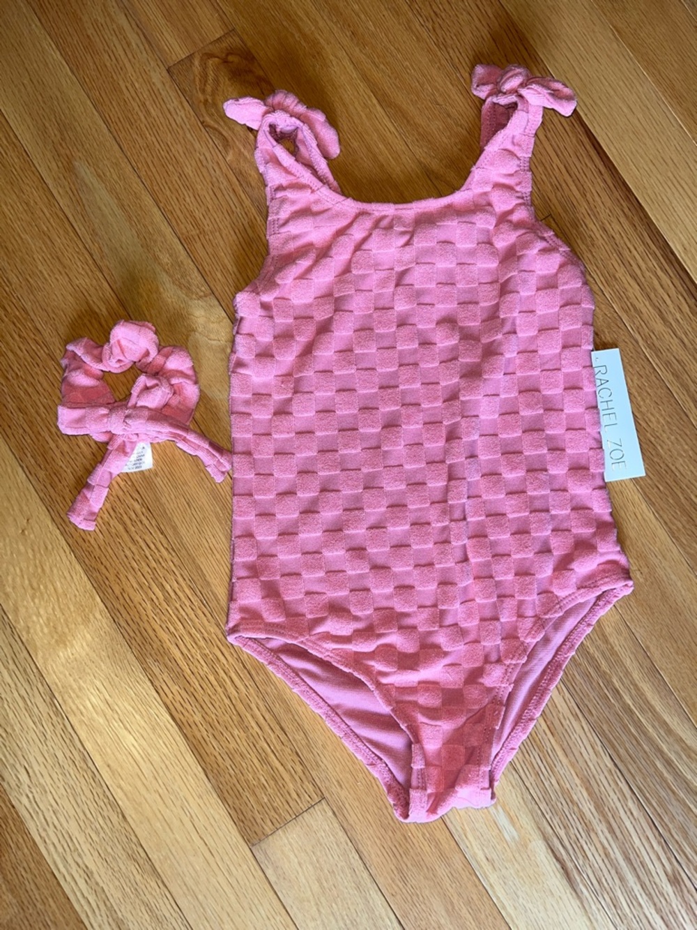 Rachel Zoe Pink Checker Textured One-Piece with Scrunchie